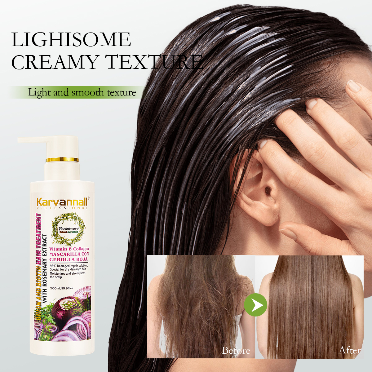 Karvannall Professional Onion, Rosemary, Vitamin E & Collagen – Deep Repair Treatment for Dry & Damaged Hair Shampoo (500ml) - Image 2